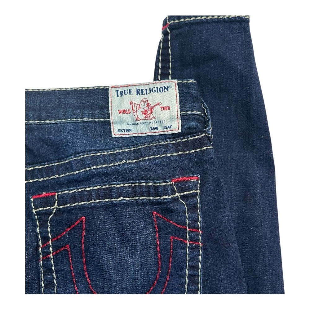 True Religion Halle High Rise Super Skinny Jeans Dark Wash Red Stitching W34 - Picture 6 of 16